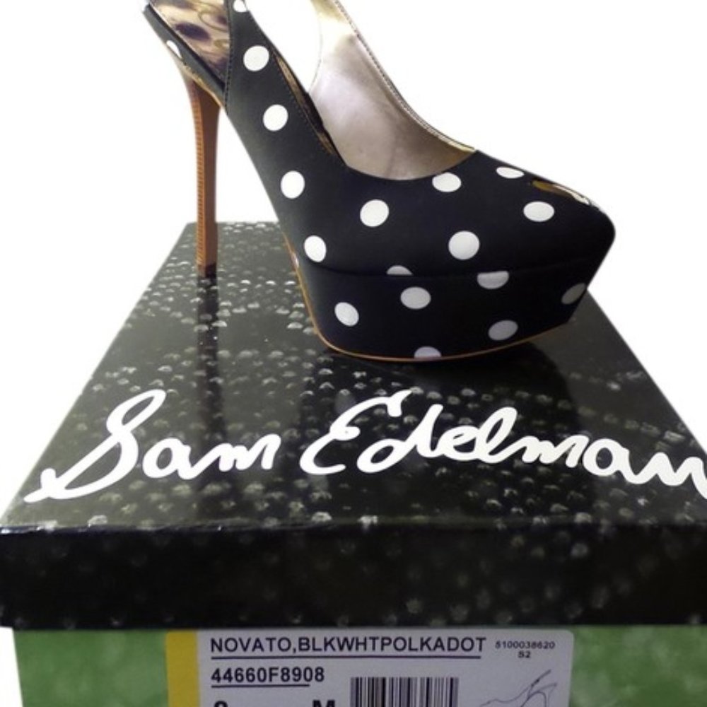 SAM EDELMAN Black and White Polka Dot Novato Platforms Size: US 8
